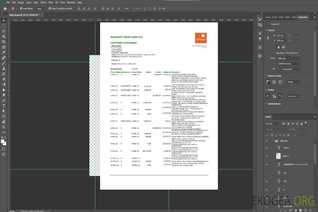 Nigéria GTBank excel pdf template
